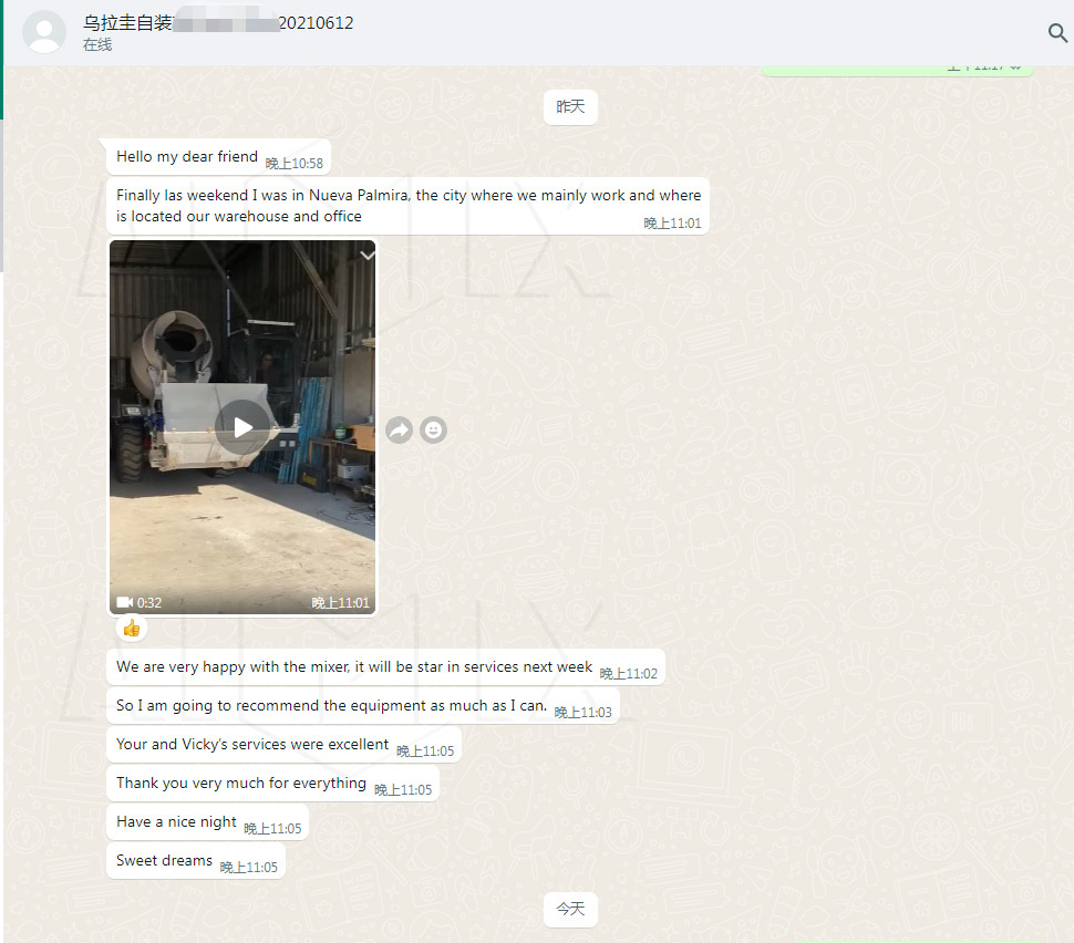 Elogios de Nuestro Cliente de la Hormigonera Autoccargable