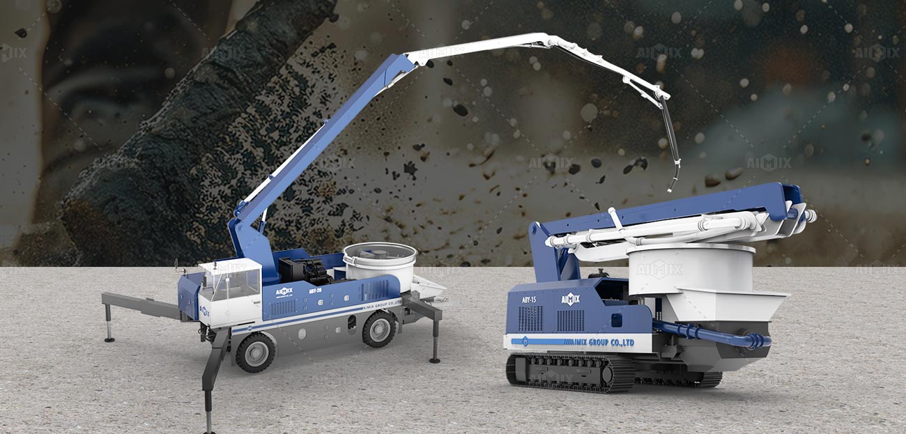 AIMIX Bombas para Concreto Pequeña con Pluma y Hormigonera