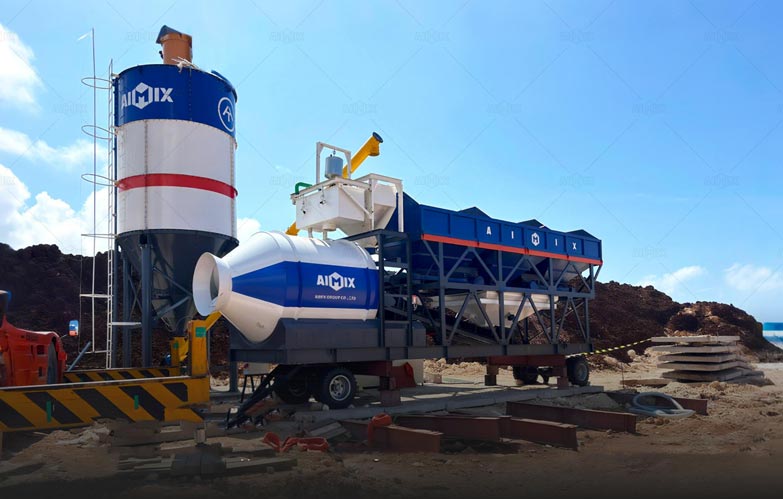 AJZY50 Planta Dosificadora de Hormigón Móvil en Indonesia para Construcción del Almacén