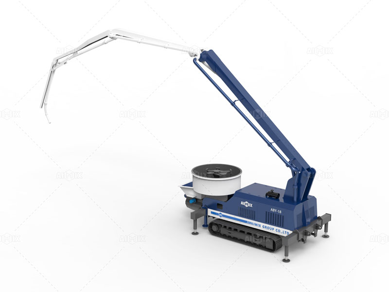 Bomba de Concreto con Pluma y Hormigonera sobre Orugas de AIMIX