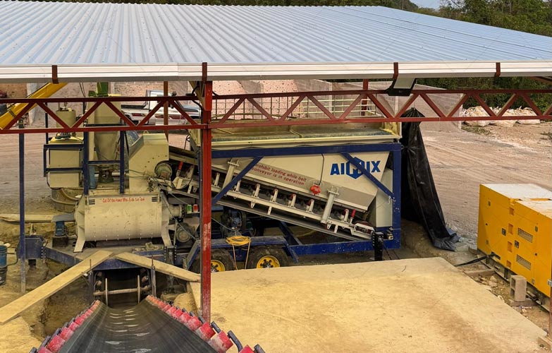 Planta Móvil de Concreto Compacta AJSY35 en Guatemala para Proyectos Pequeños de Viviendas