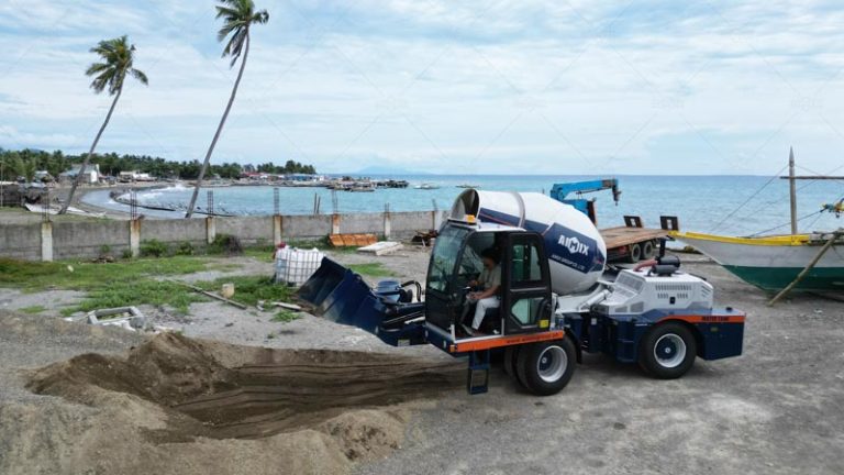 Self-Loading Concrete Mixer for Construction Projects Along the Coast