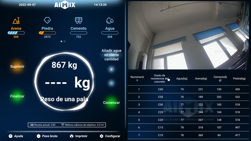 Sistama de Control Inteligente para AIMIX Hormigonera Autocargable con una Pantalla Táctil de 13.5 pulgadas y Conservar Diferentes Fórmulas de Concreto
