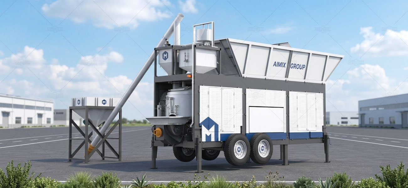 Nueva Planta de Concreto con Bomba de AIMIX AJP40 Lazamiento para Movimiento Fácil y Reducir Costo