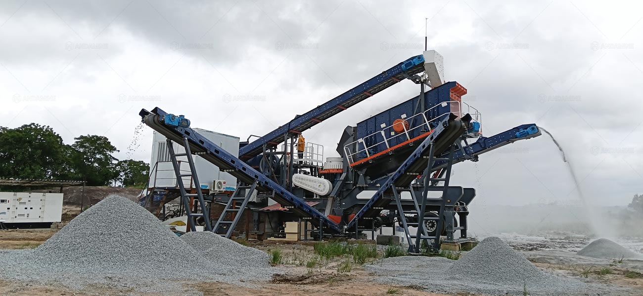 Andamine 4 en 1 Planta Trituradora de Piedra Móvil Integrada APY4-57110C-S3 se utiliza para producir agregados de alta calidad