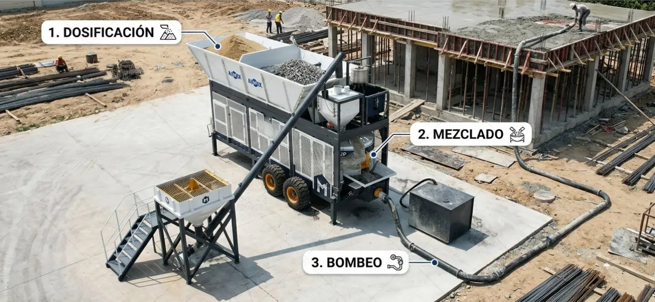 AJP40 3 Funciones en 1 Bomba Hormigonera con Dosificación Mezclado y Bombeo