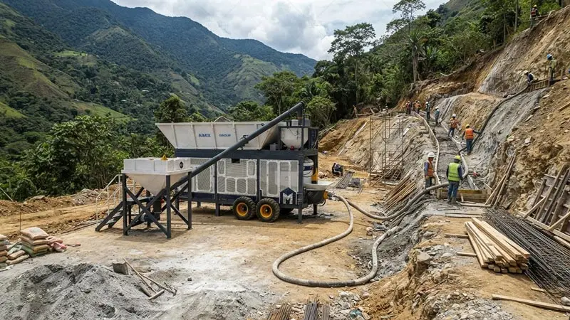 Planta de Concreto Móvil con Bomba AJP40 para Taludes Canales y Obras de Riego
