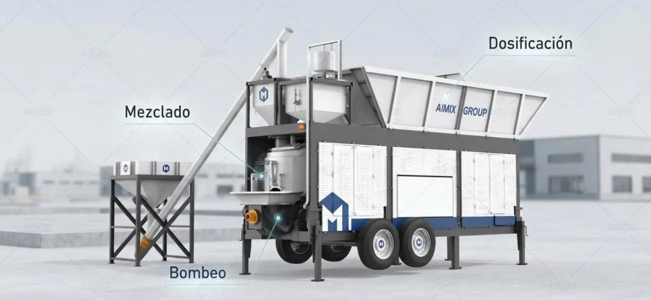 Planta de Concreto Móvil con Bombeo AJP40 Integra las Funciones de Dosificación Mezcla y Bombeo